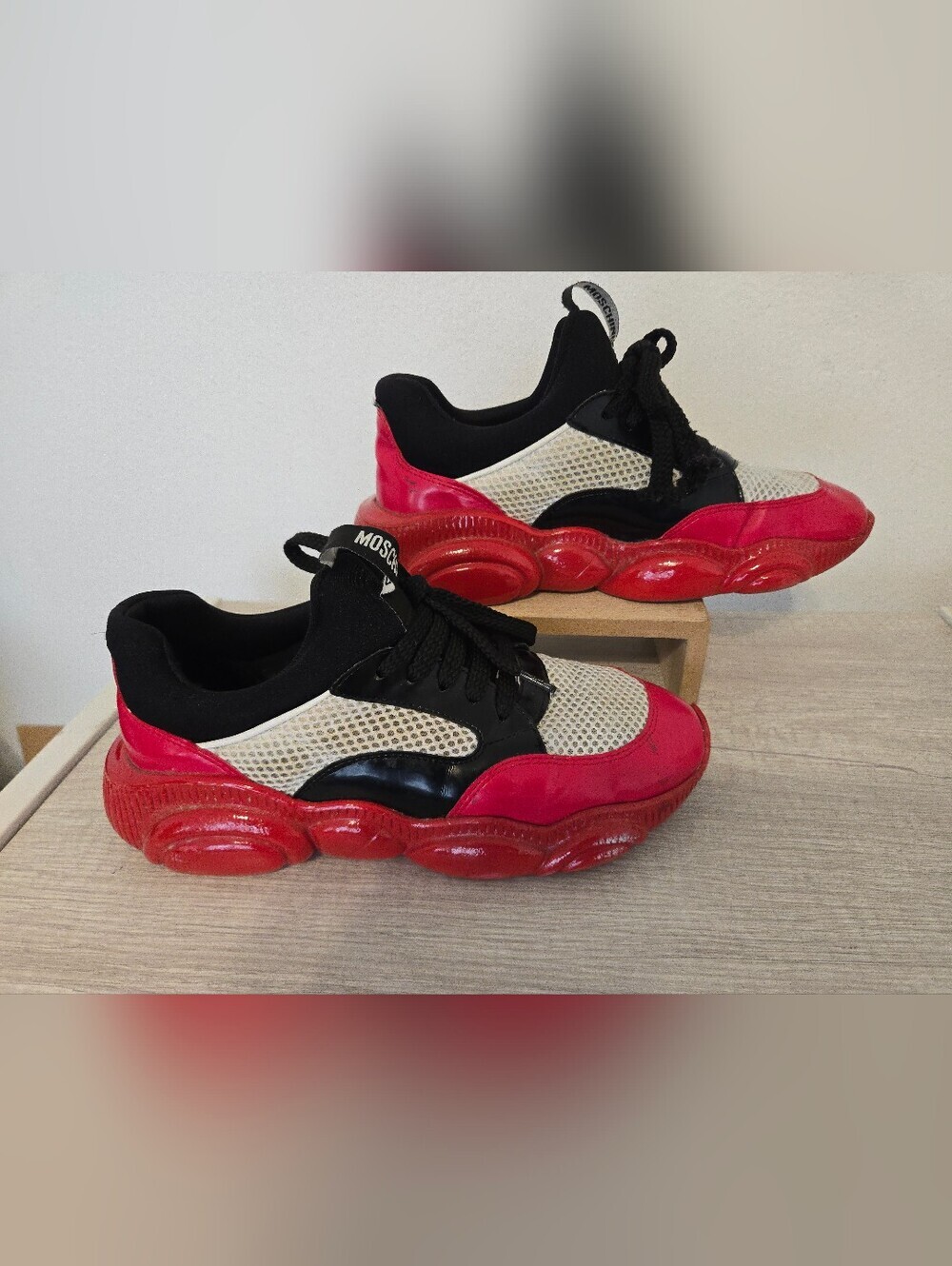 Moschino Sneakers Womens 36 Teddy Sole Designer Shoes Red Black